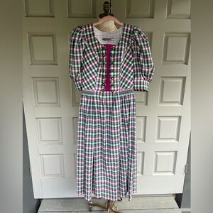 Vintage Alphorn Green & Purple Austrian Dirndl Plaid Dress